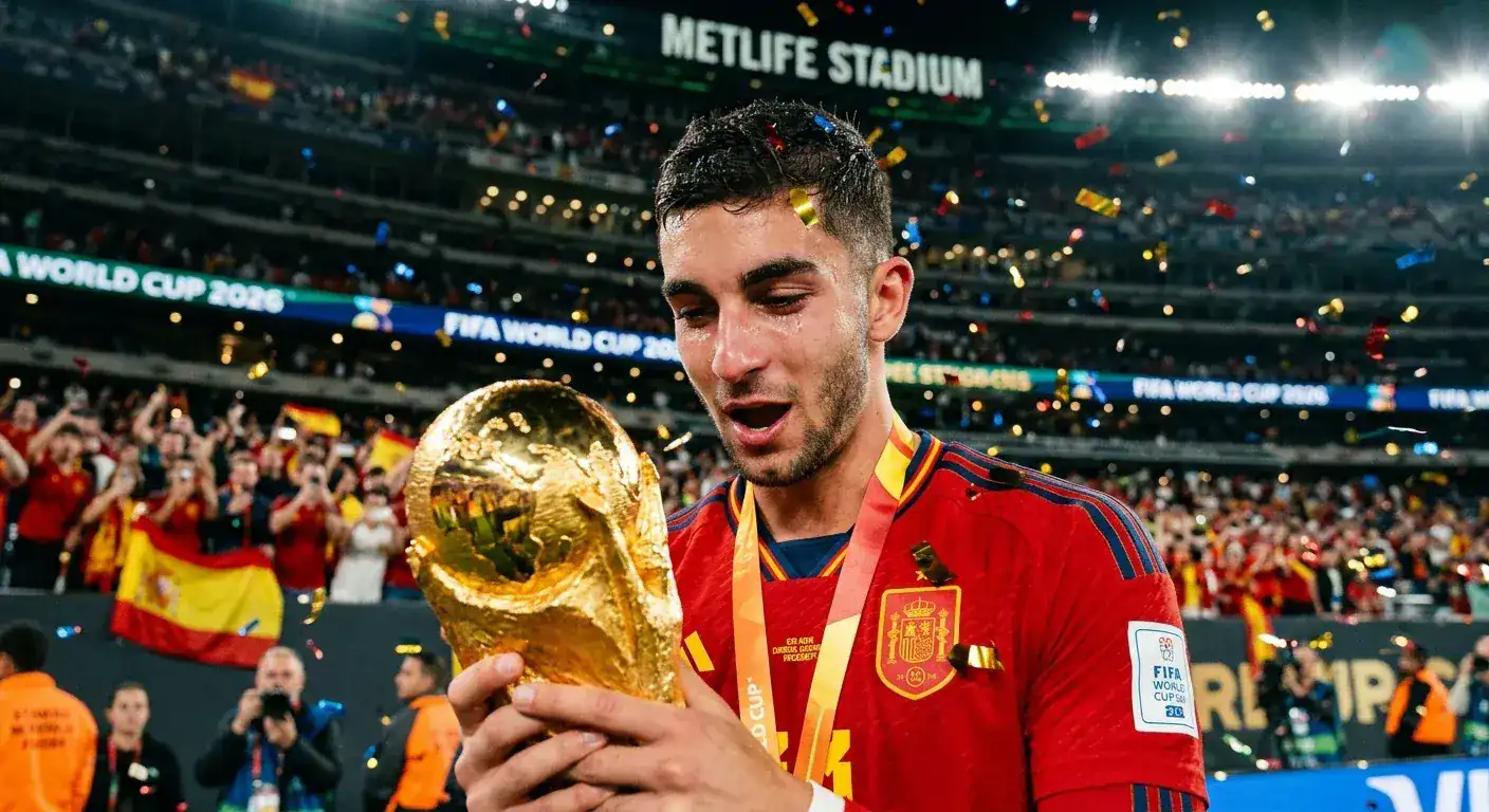 Ferran Torres oslavuje s trofejou majstra sveta