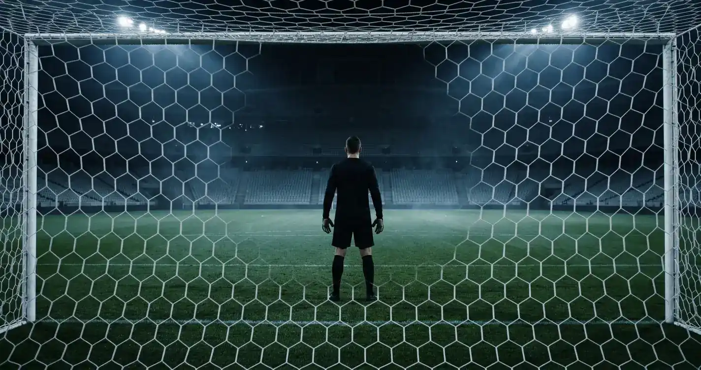 Osamotený brankár v prázdnej bránke na štadióne pred finále MS 2026